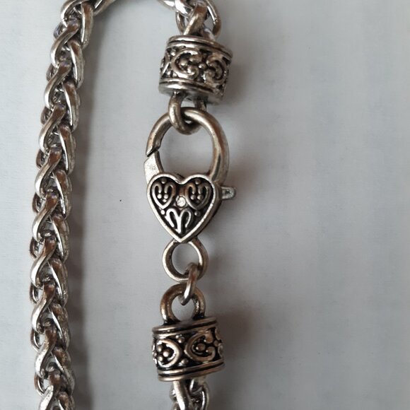 Vintage Bracelet Silver Chain Link Heart Clasp - Picture 2 of 5
